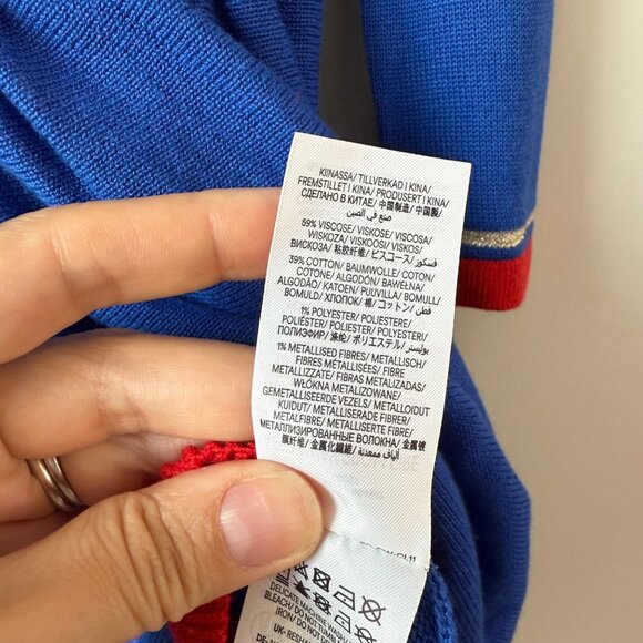 Mini Boden Nutcracker Knitted Dress Girls 2-3Y Blue Red Ruffled - Picture 4 of 5